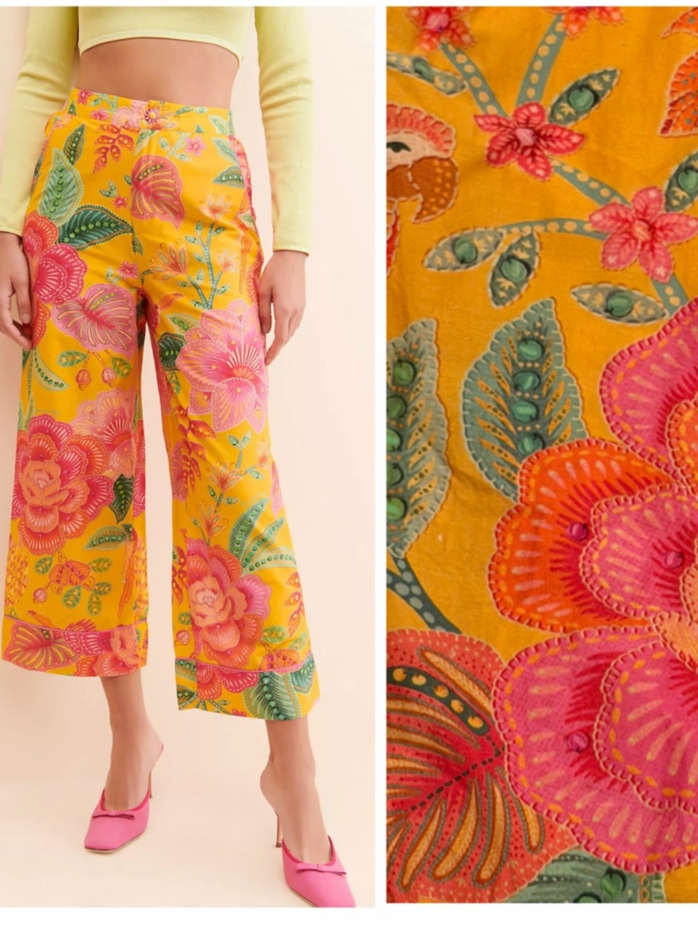 Farm Rio Macaw Bloom Floral Wide Leg Capri Pants Multicolor Women’s XS